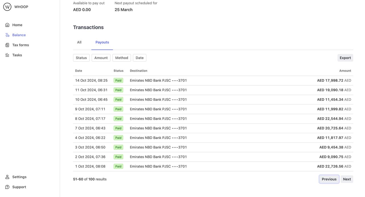 WHOOP payout records October 2024