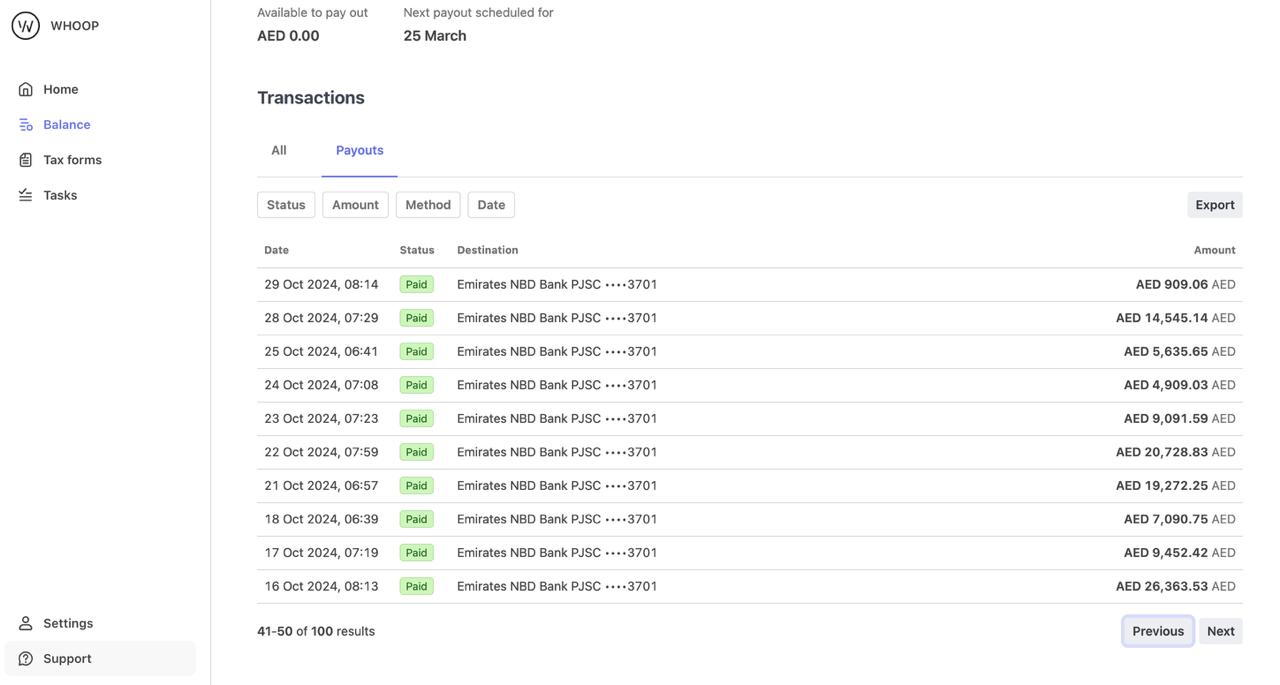 WHOOP payout records October 2024 continued